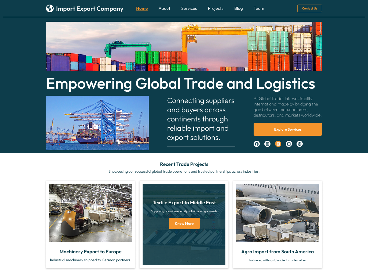 Free Import Export Company Theme