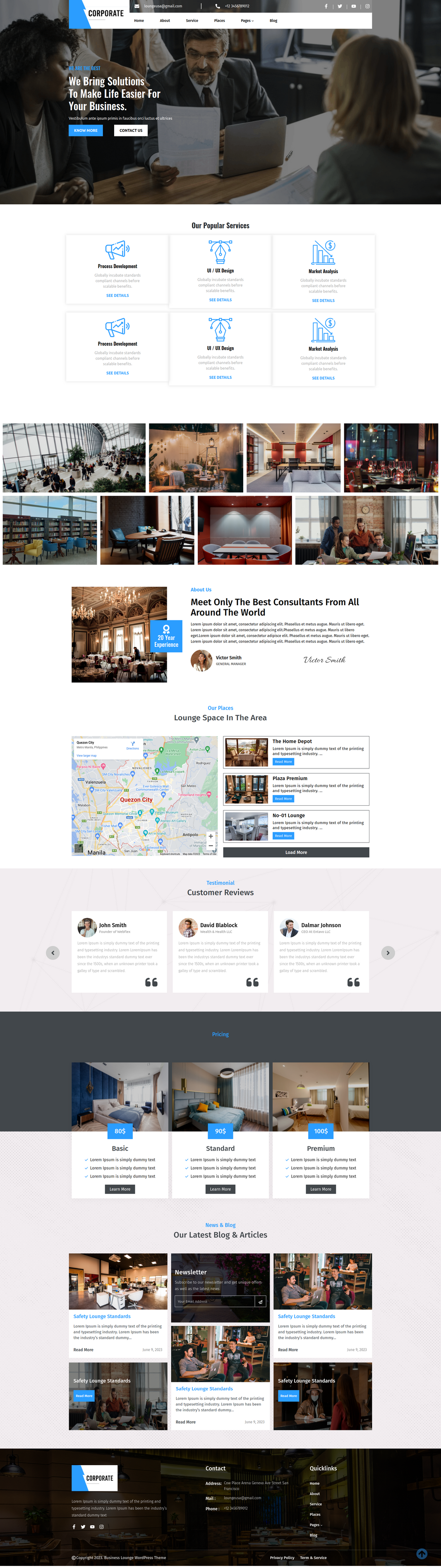 Corporate WordPress theme homepage template with business hero banner and service sections