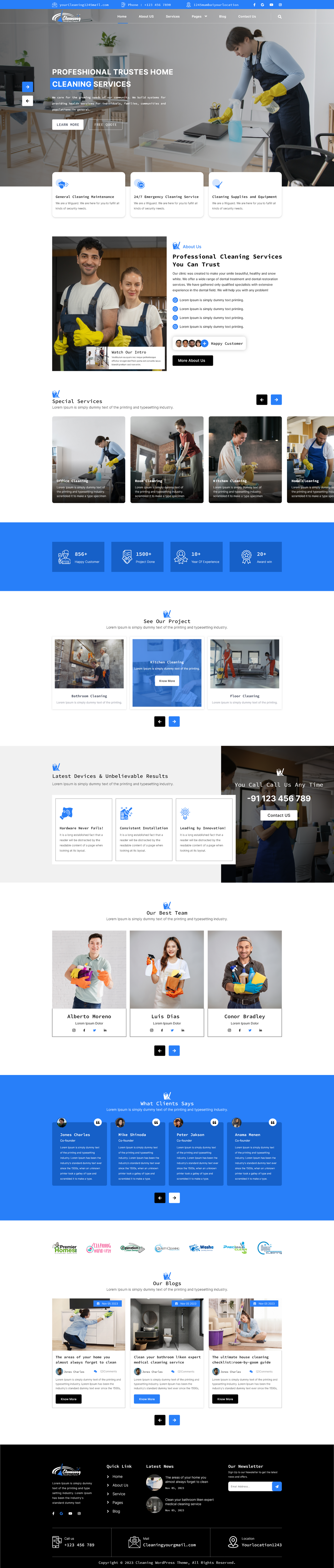 Equipments WordPress theme demo homepage layout for professional home cleaning services