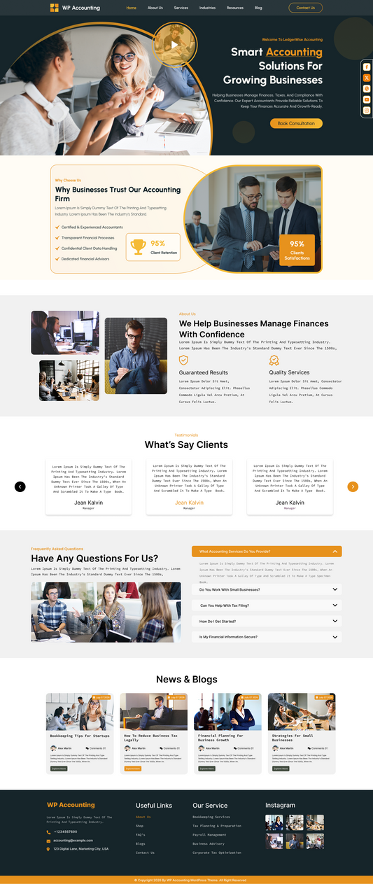 WP Accounting finance and accountant WordPress theme homepage template preview