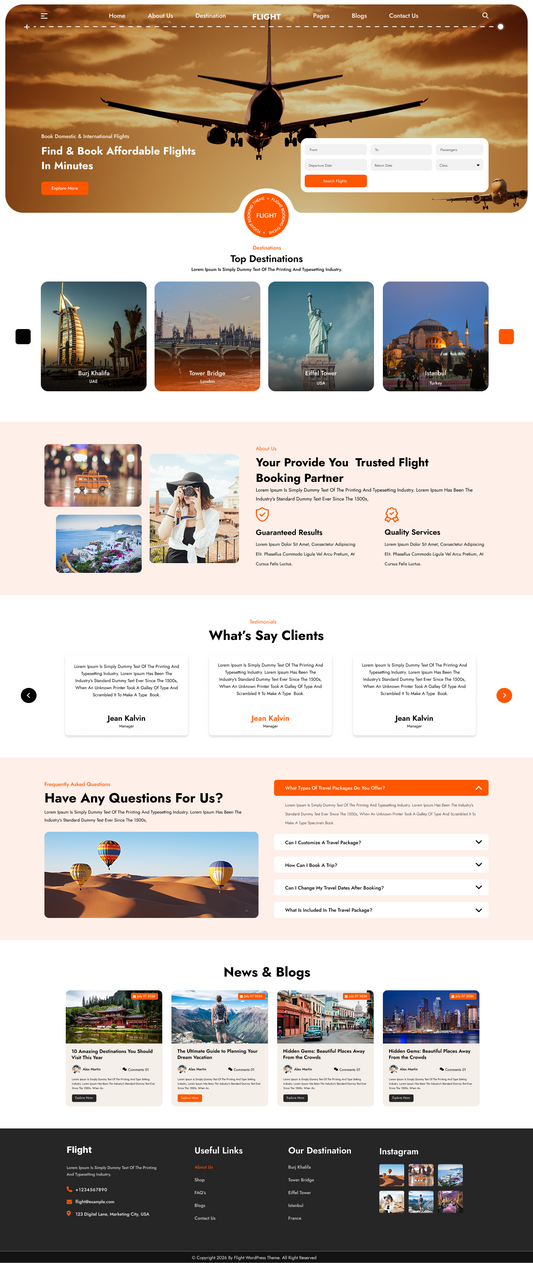 Free Flight Booking WordPress Theme
