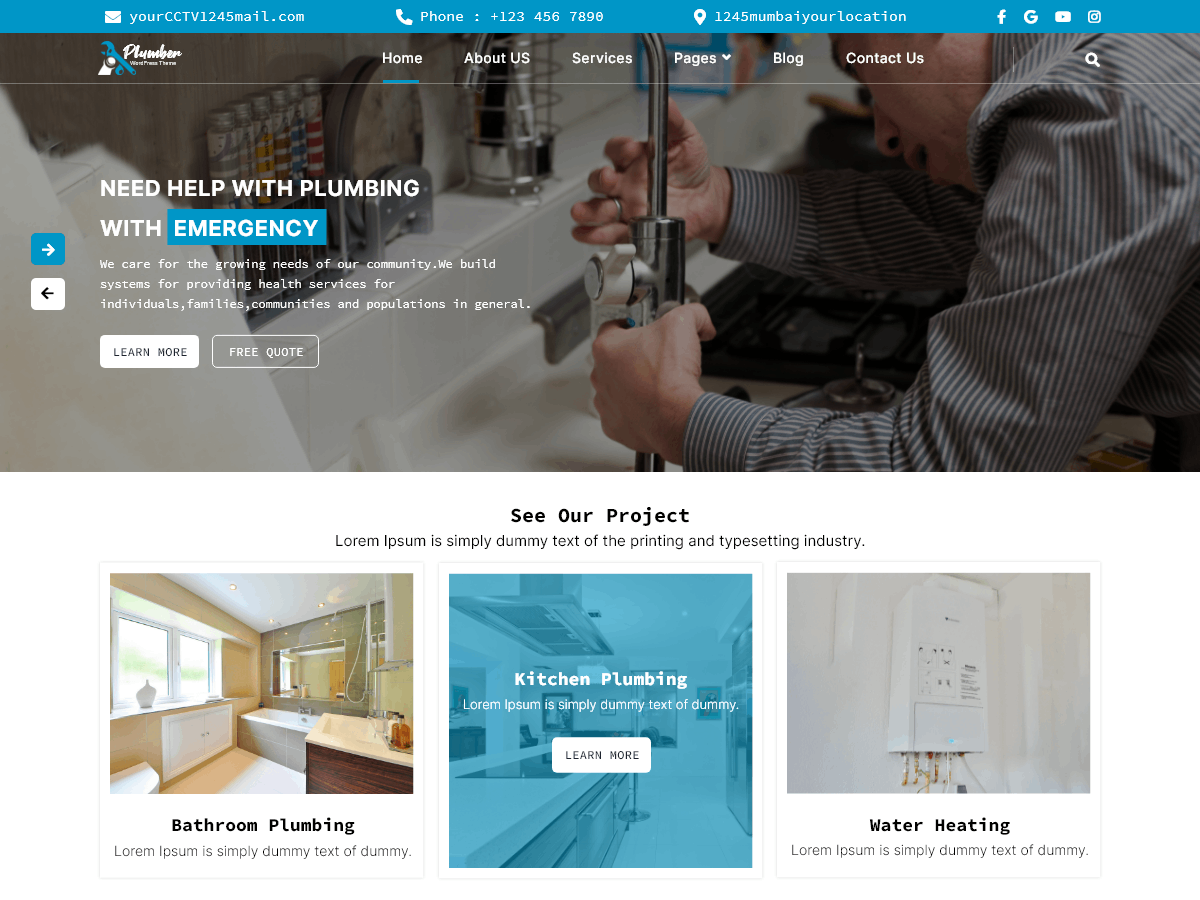 Free Plumber WordPress Theme- Best Plumbing Services Template