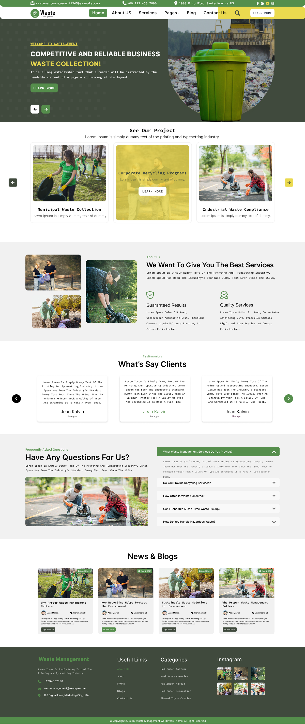 Free Waste Disposal WordPress Theme